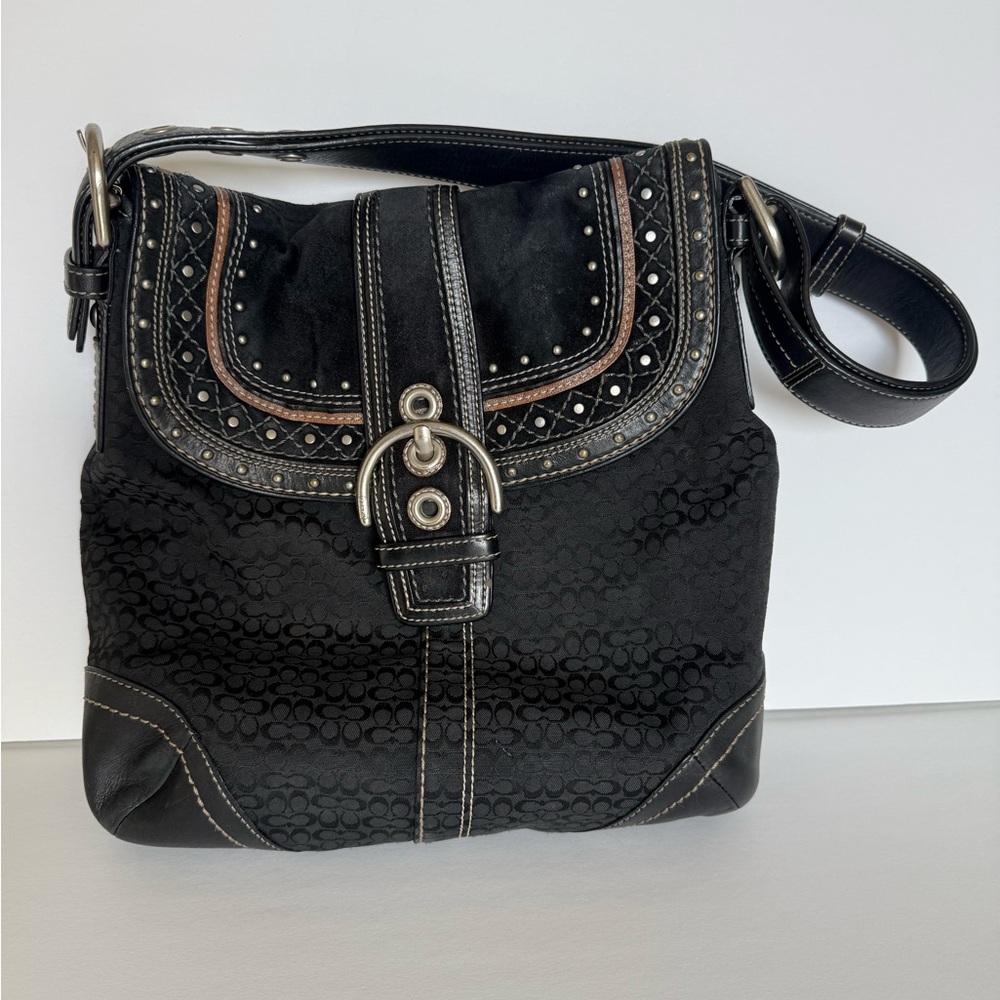 Coach SoHo Studded Mini Signature Jacquard and Suede Convertible bag F11405 Y2K